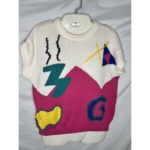 Headliners Intarsia Knit Top Geometric Memphis Style Size Large Vintage 1980s